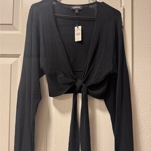 NWT Express Black Long Sleeve Tie-Front Crop Top Size Small